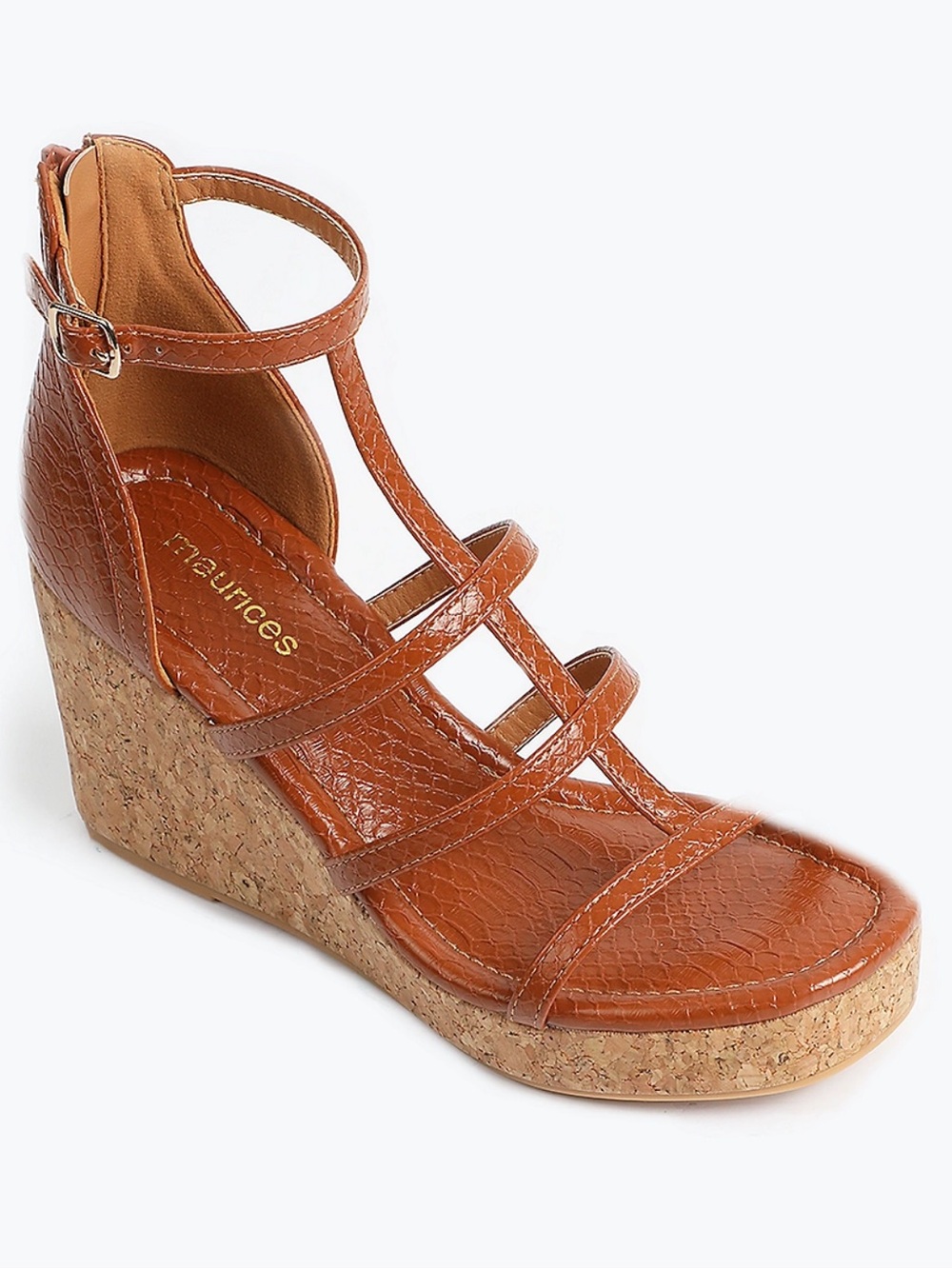 Maurices Cognac Strappy Cork Wedge Sandals